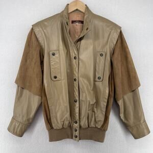 Vintage 80s JORDACHE Jacket Womens 4 Leather Suede Moto Bomber Snap Front Brown